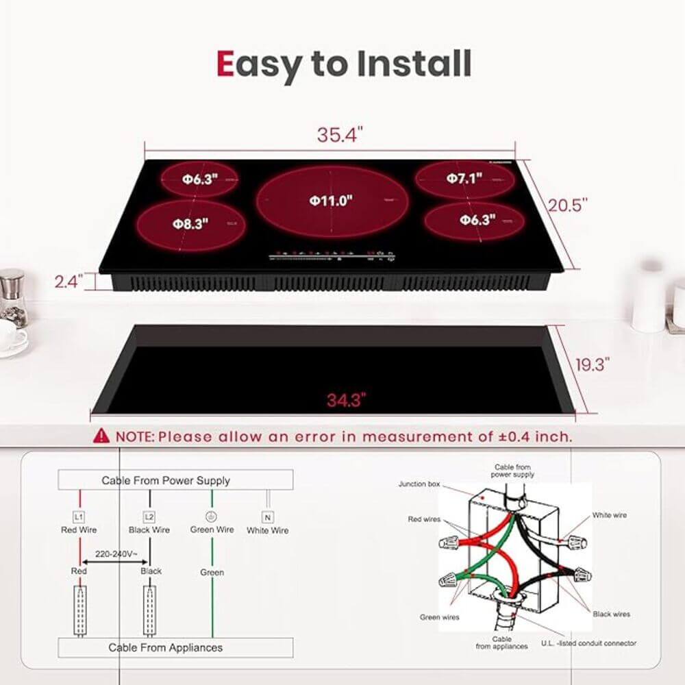 36" 5 Burner Sensor Touch Control Induction Cooktop