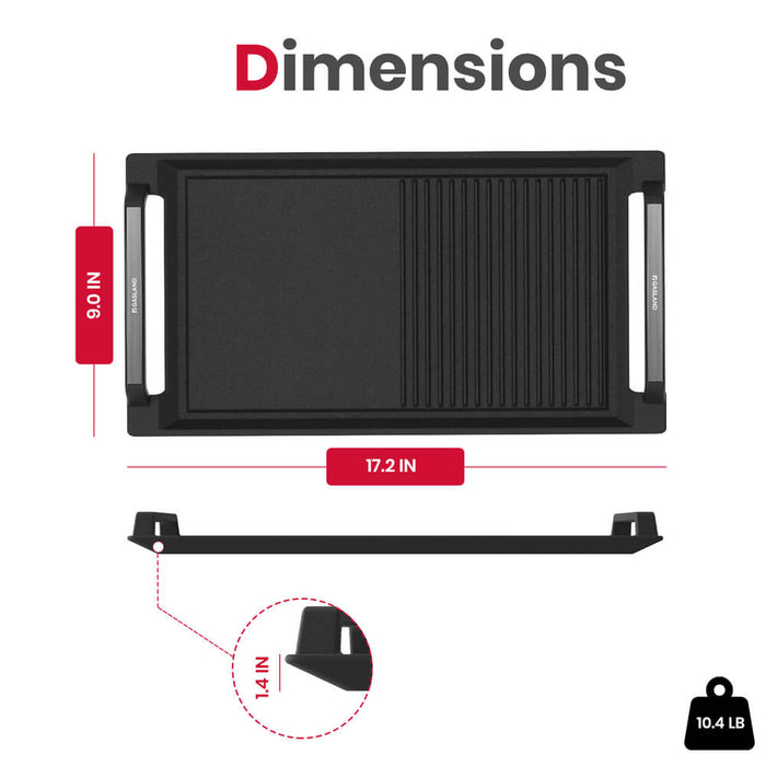 Grillpan, gietijzeren grillplaat, steakpannen, gasgrill, 25 x 8,5 x 0,3