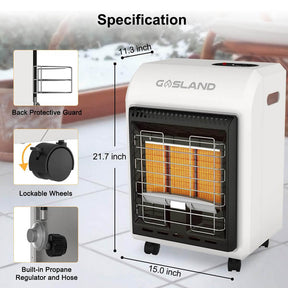 GASLAND MHA18W Propane Heater with LP Regulator Hose, 18,000 BTU Warm Area up to 450 sq. ft Ultra Quiet Portable LP Gas Heater - White