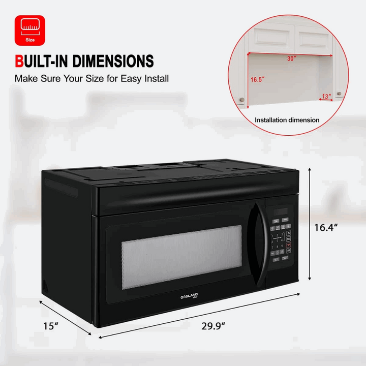 Gasland Chef 30 In. Over-the-Range Microwave Oven W/ 1.6 Cu. Ft. Capacity, 1000 Watts, 300 CFM - Black