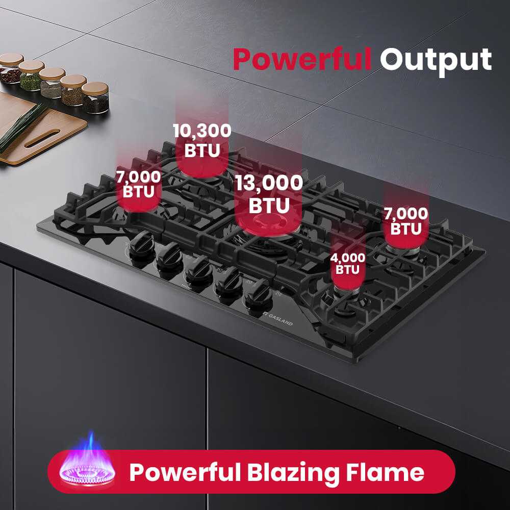 30" 5 Burner Black Enamel Gas Cooktop with Griddle