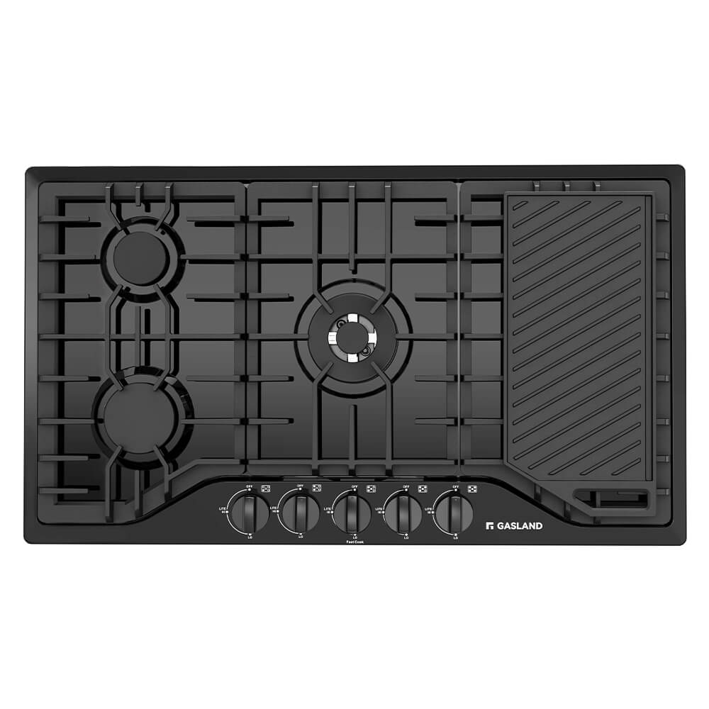 36" 5 Burner Black Enamel Gas Cooktop with Griddle