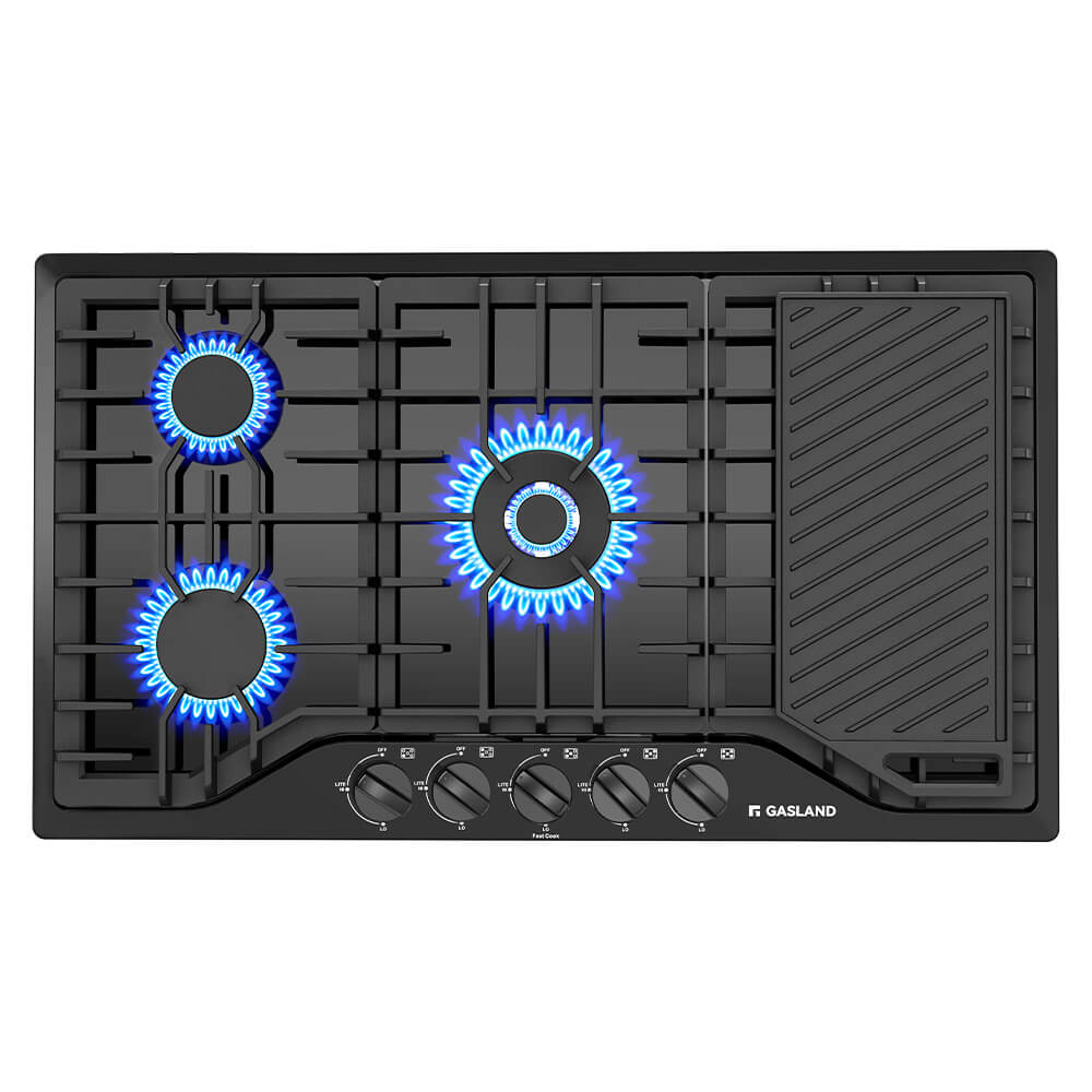 36" 5 Burner Black Enamel Gas Cooktop with Griddle