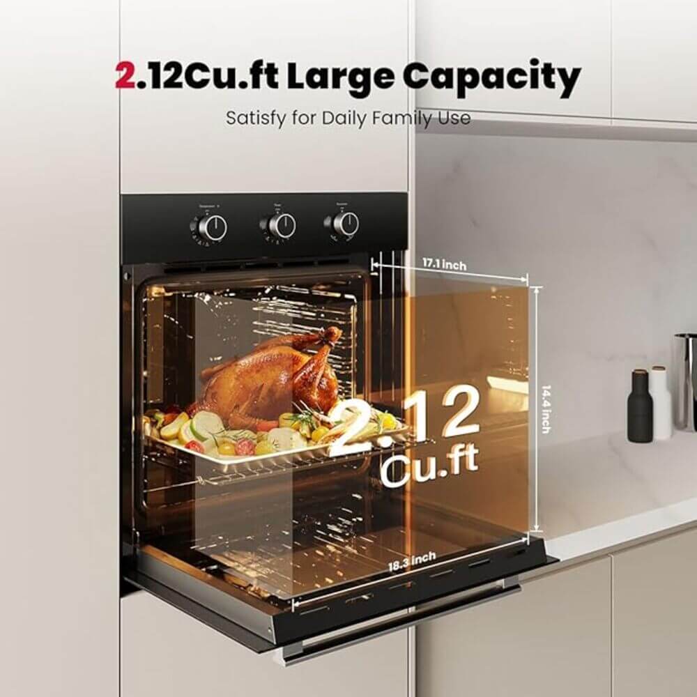 24" 2.12 Cu.ft Black Built-in Convection Gas Single Wall Oven with Rotisserie