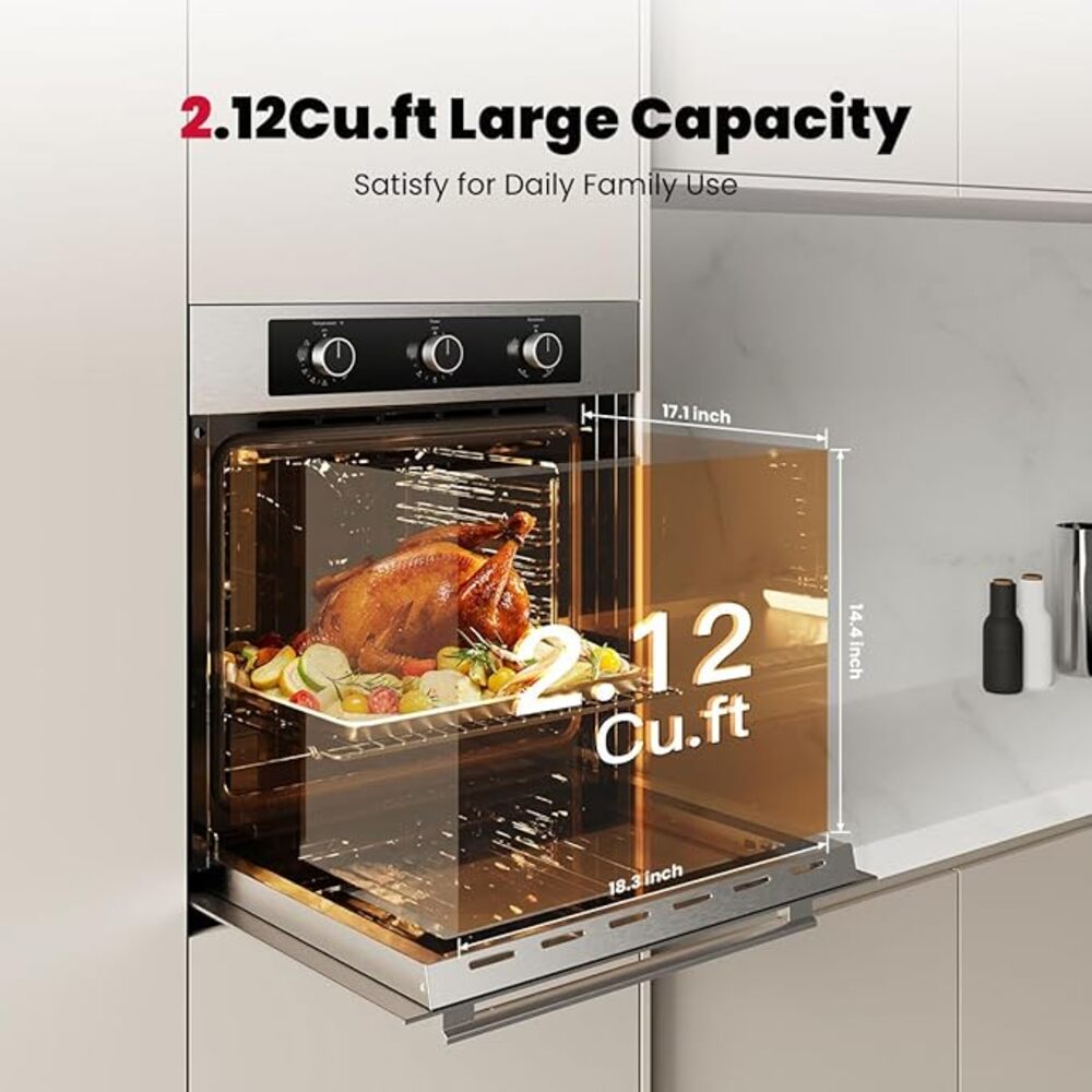 24" 2.12 Cu.ft Stainless Steel Convection Gas Single Wall Oven with Rotisserie