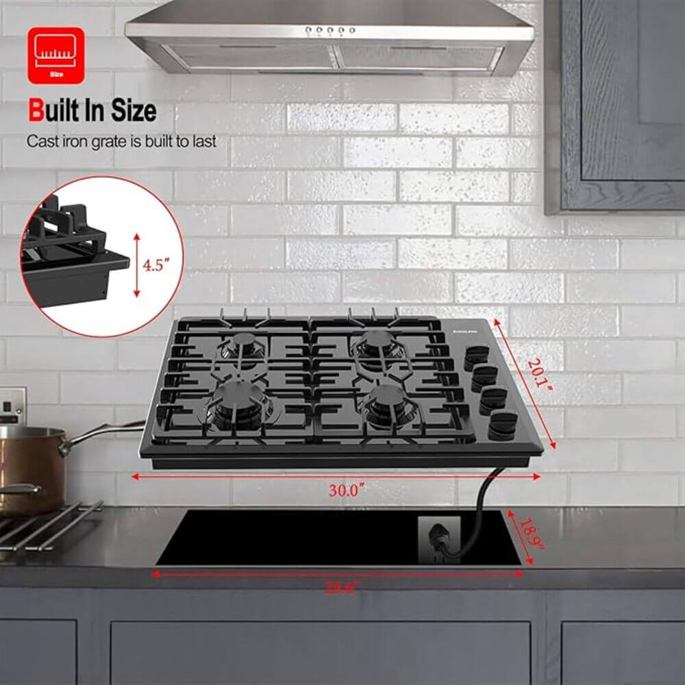 30" 4 Burner Enamel Glass Gas Cooktop