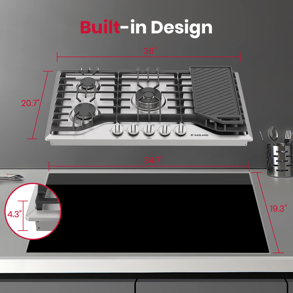 36" 5 Burner Stainless Steel Gas Cooktop with Griddle