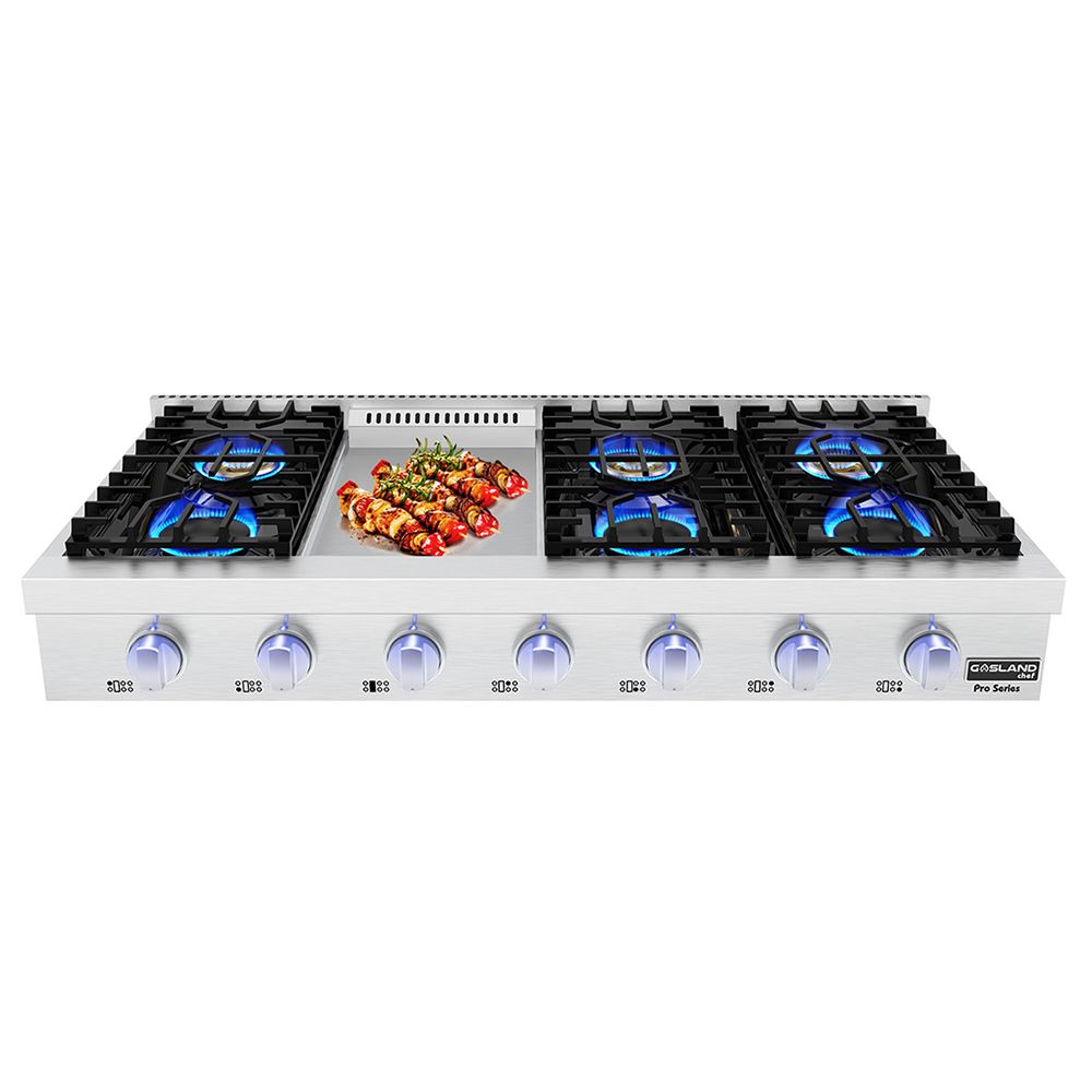 GASLAND Chef 48 Inch 6 Burner Stainless Steel Professional Gas Rangetop with Griddle