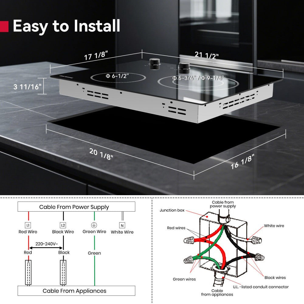 21" 2 Burner Knob Control Electric Cooktop