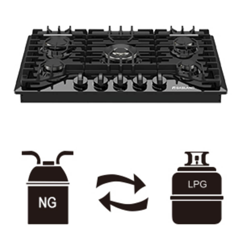 GASLAND 30 Inch 5 Burner Black Enamel Wok Burner Gas Cooktop