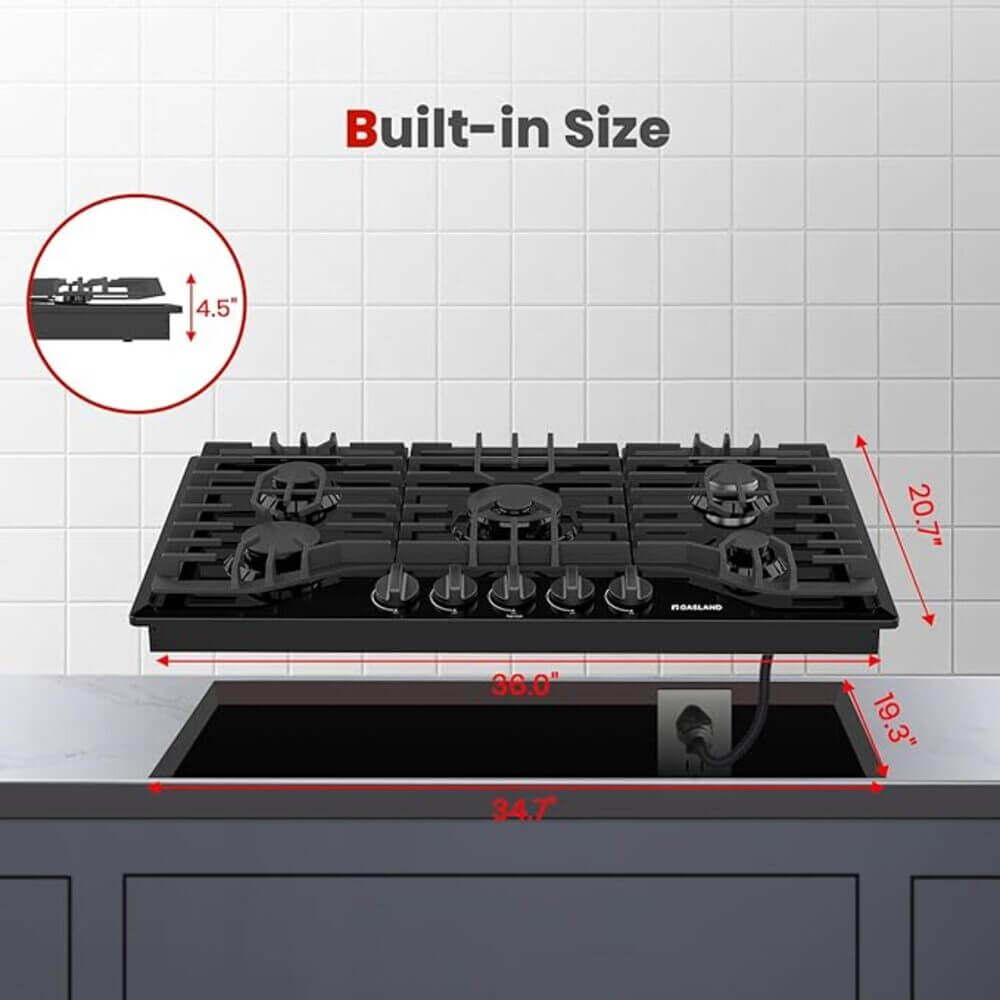 36" 5 Burner Enamel Glass Gas Cooktop