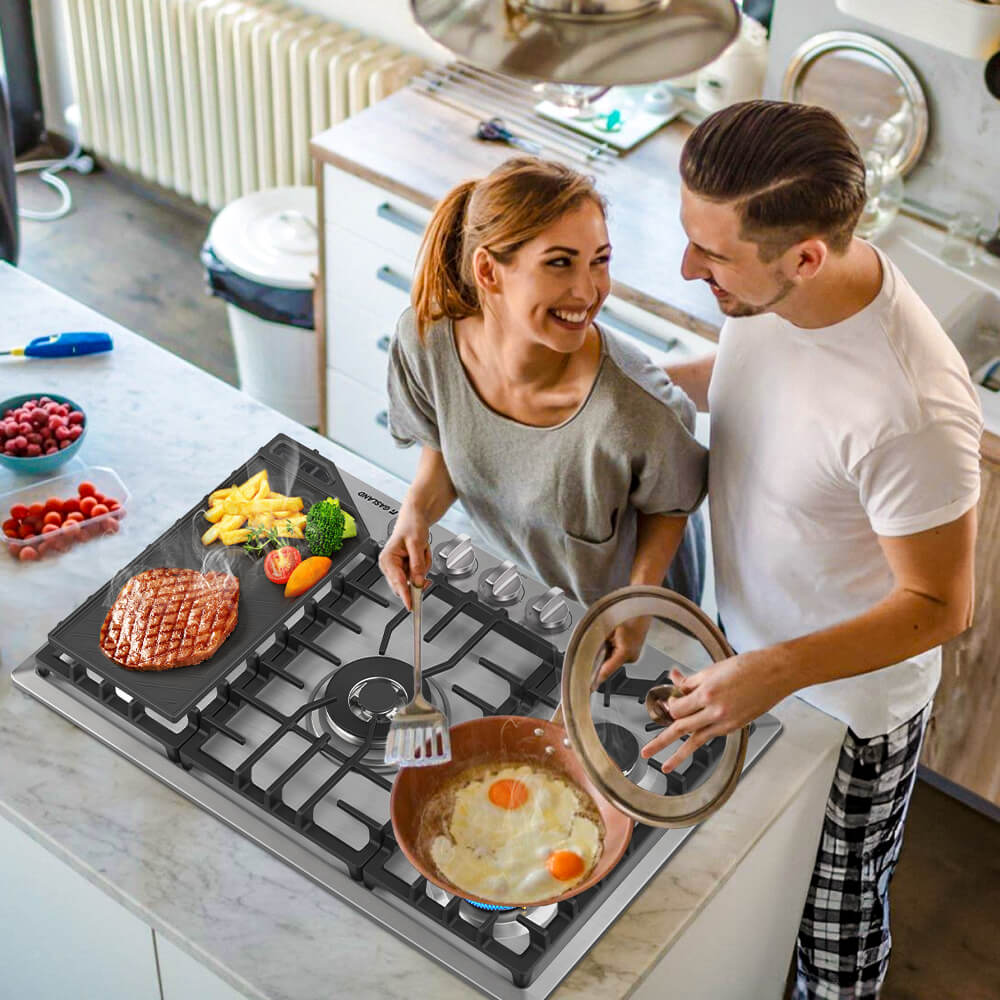 30" 5 Burner Stainless Steel Gas Cooktop with Griddle