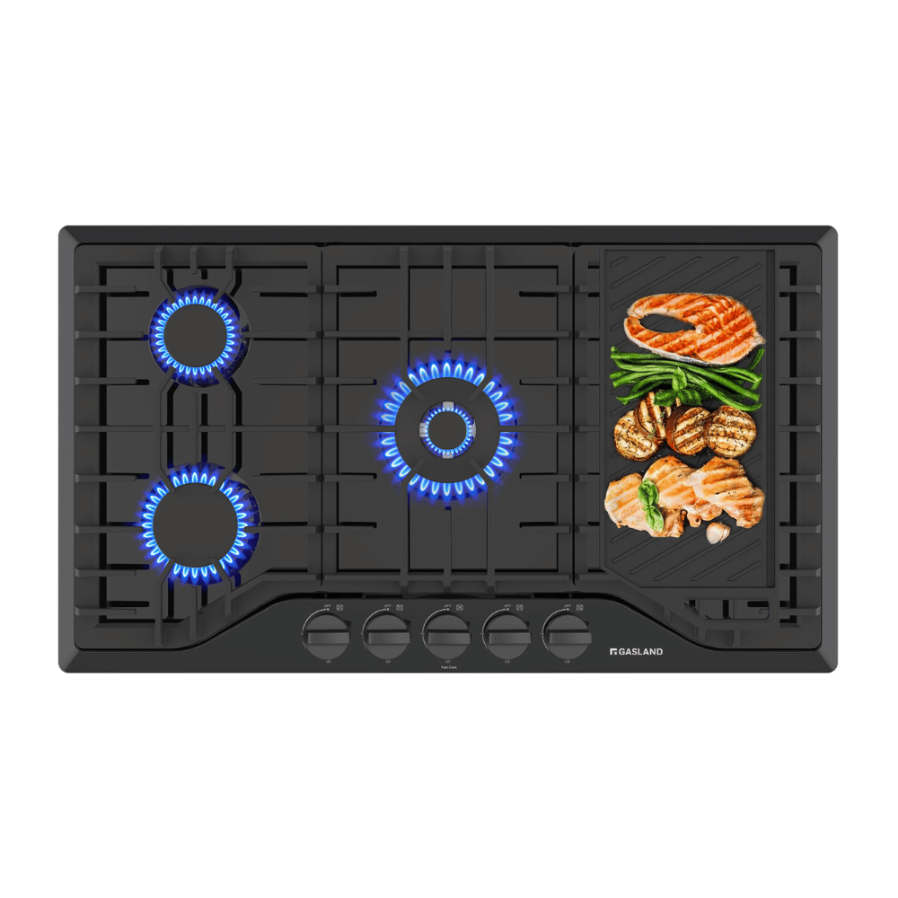 36" 5 Burner Enamel Glass Gas Cooktop with Reversible Grill/Griddle