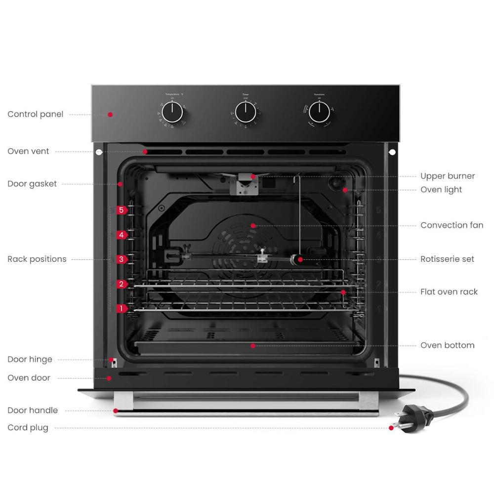 GASLAND Chef Single Wall Gas Oven 24 Inch 2.12 cu.ft Built-in Convection  Oven with Rotisserie