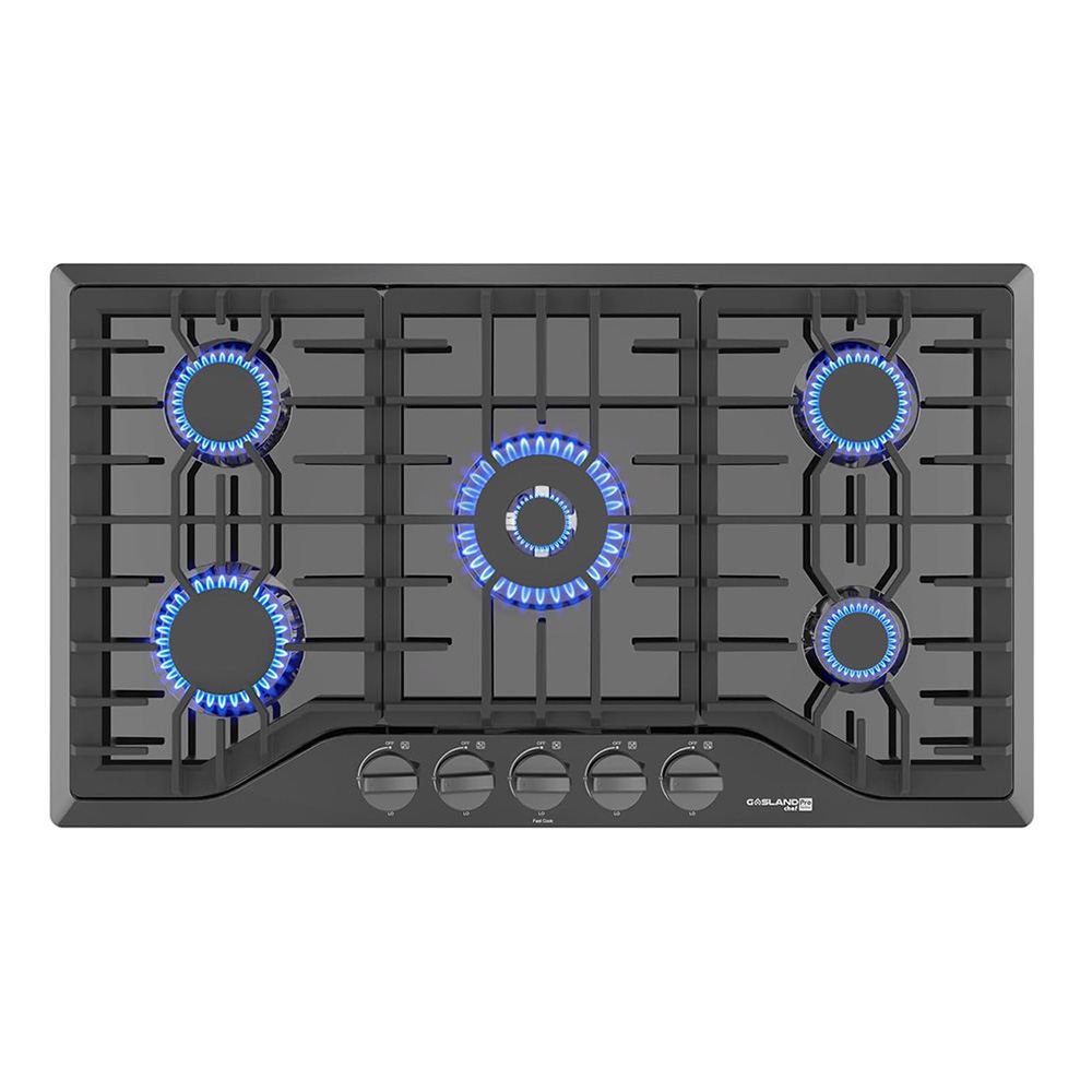 36 In Gas Cooktop GASLAND Chef 36 Inch Glass Gas Stove 5 Burner 41,300 BTU Black Enamel ...
