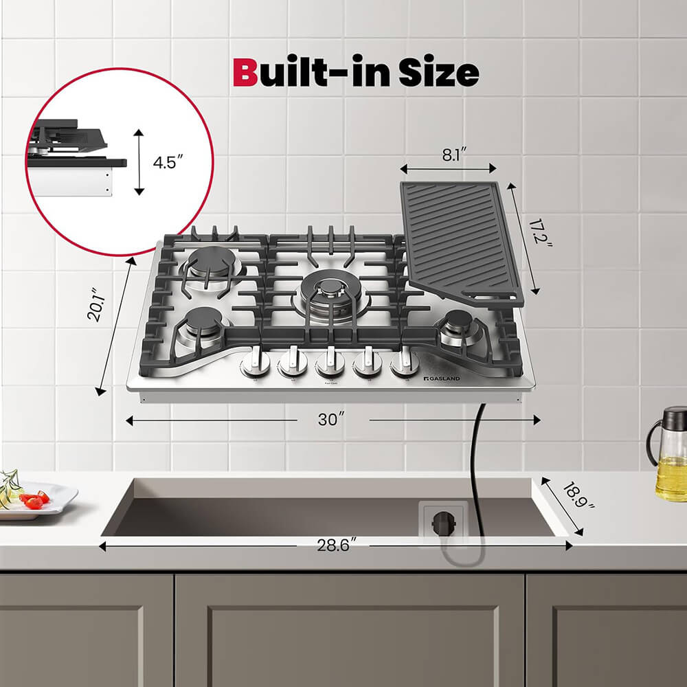 GASLAND Chef 30" 5 Burner Stainless Steel Gas Cooktop with Griddle