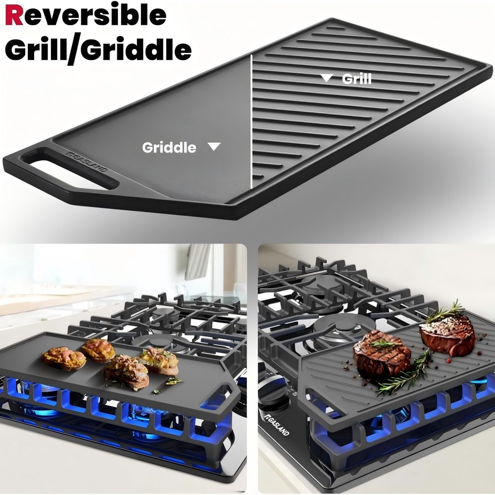 30" 5 Burner Black Enamel Gas Cooktop with Griddle