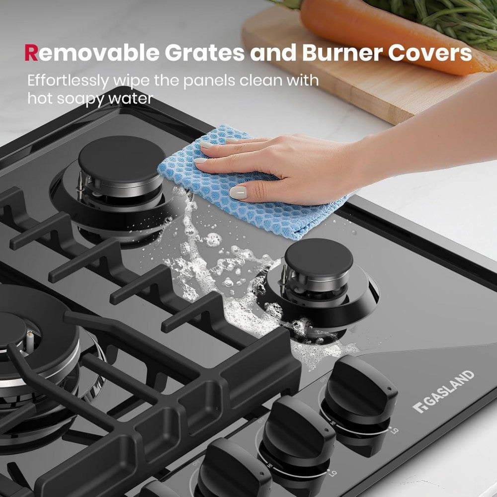 30" 5 Burner Black Enamel Gas Cooktop with Griddle