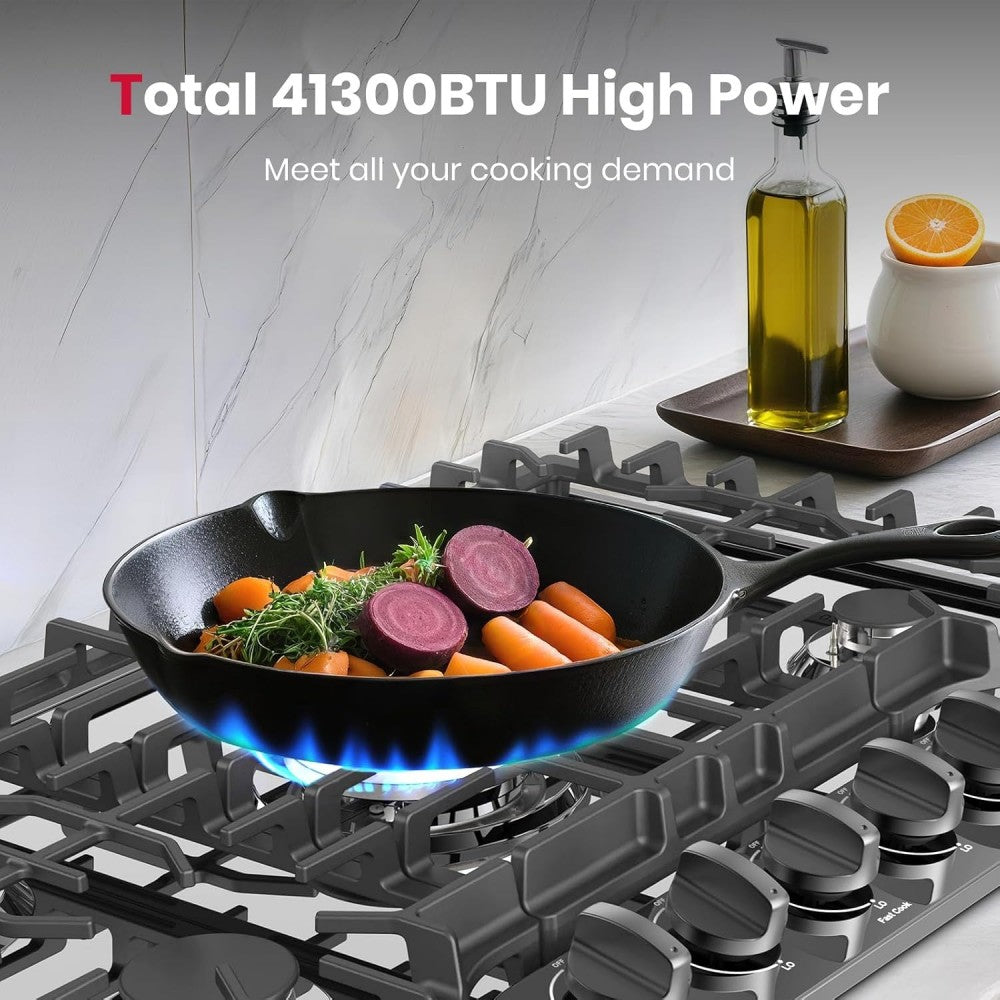 30" 5 Burner Black Enamel Gas Cooktop with Griddle
