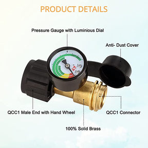 Gasland Chef GASLAND Accurate Propane Tank Gauge Level Indicator for 5-40lb LP Tank, QCC1 Type1 Propane Adapter Fittings with Gauge, Propane Meter for Propane Cylinder, RV Camper, BBQ Gas Grill, Heater