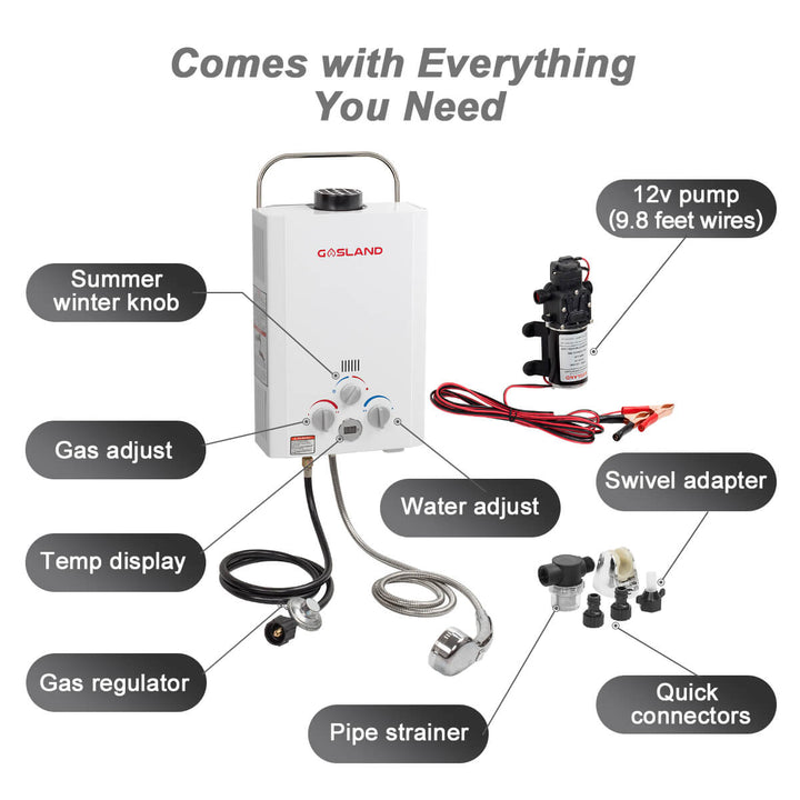 Gasland Chef Outdoor Portable Tankless Water Heater (with 1.6 GPM Water Pump & 1/2" Pipe Strainer)-1.58GPM 6L