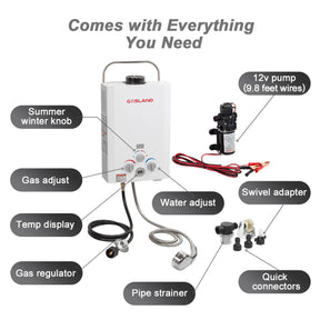 Gasland Chef Outdoor Portable Tankless Water Heater (with 1.6 GPM Water Pump & 1/2" Pipe Strainer)-1.58GPM 6L